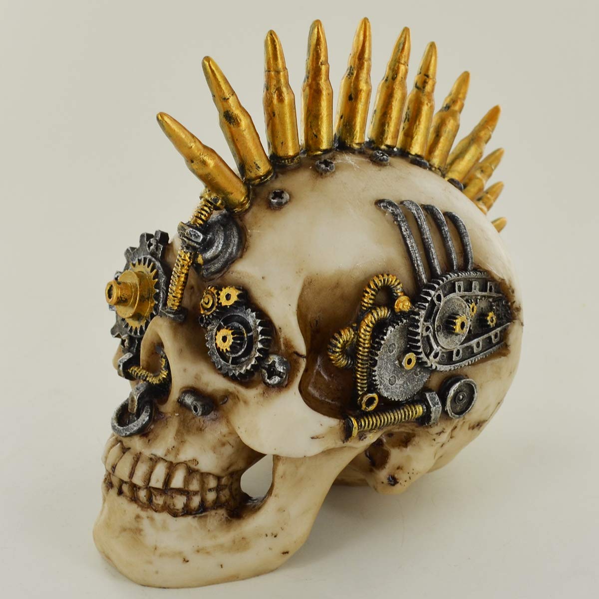 Fiesta Studios Prezents.com Bionic Skull With Bullet Mohawk Skull Small Spooky Halloween Or Gothic Decor For Fantasy Gothic Fans