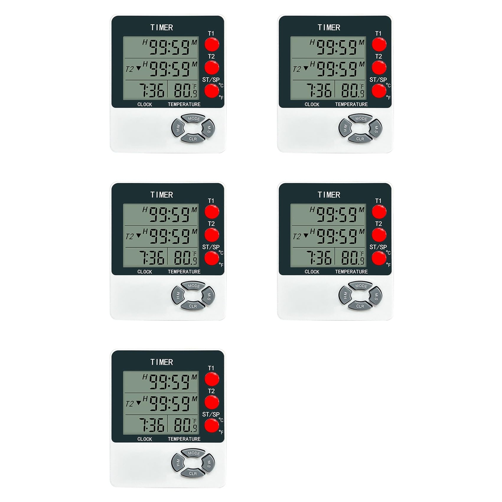 Hndhbfgrt 5X Kitchen Timer Digital Timer with Alarm Clock/Thermometer Function for Cooking Egg Timer Classroom Timer for Teacher
