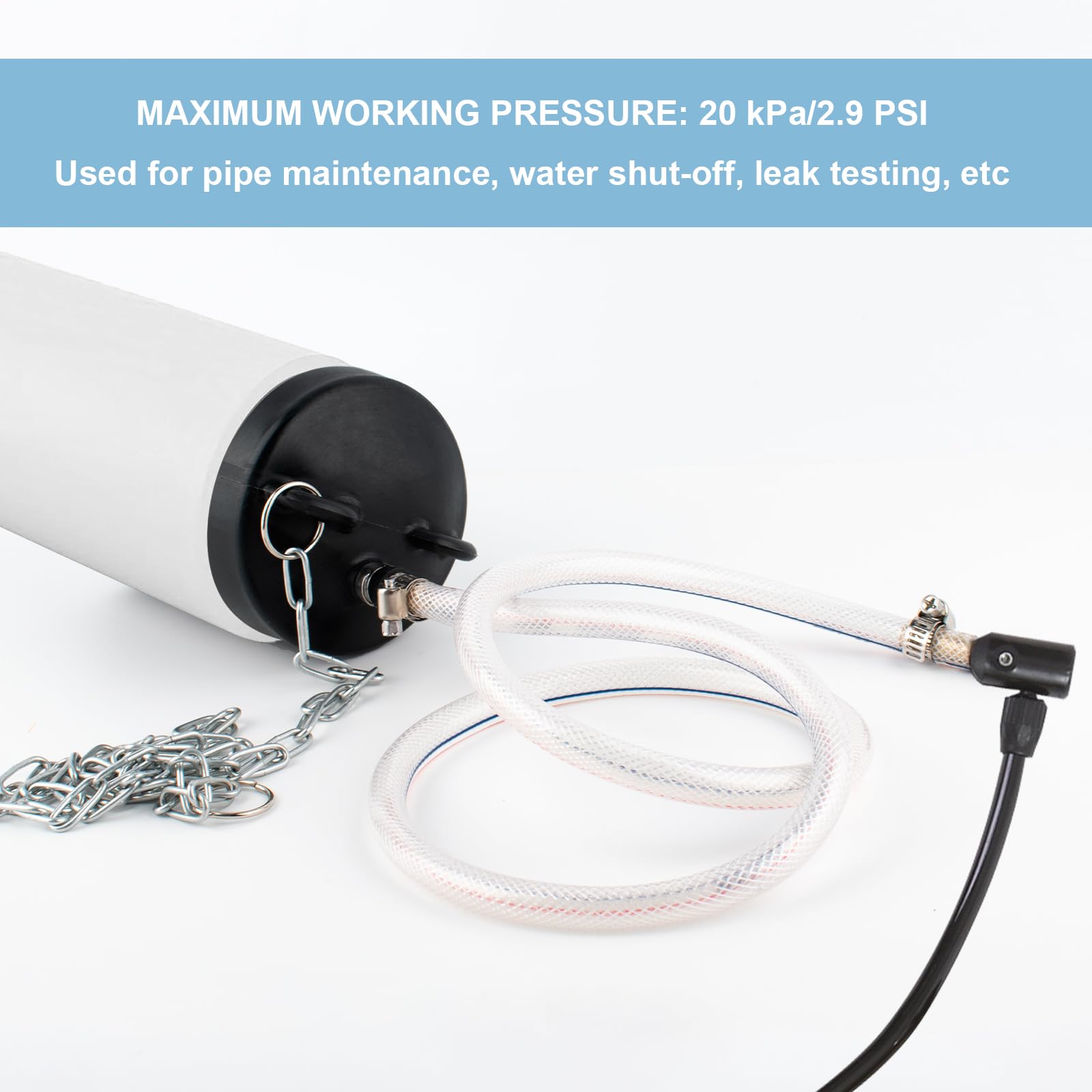 YCCOKJJ Rohrstopfen 4 Zoll Aufblasbar - Gummi-Absperrblase Mit Kette (100cm)