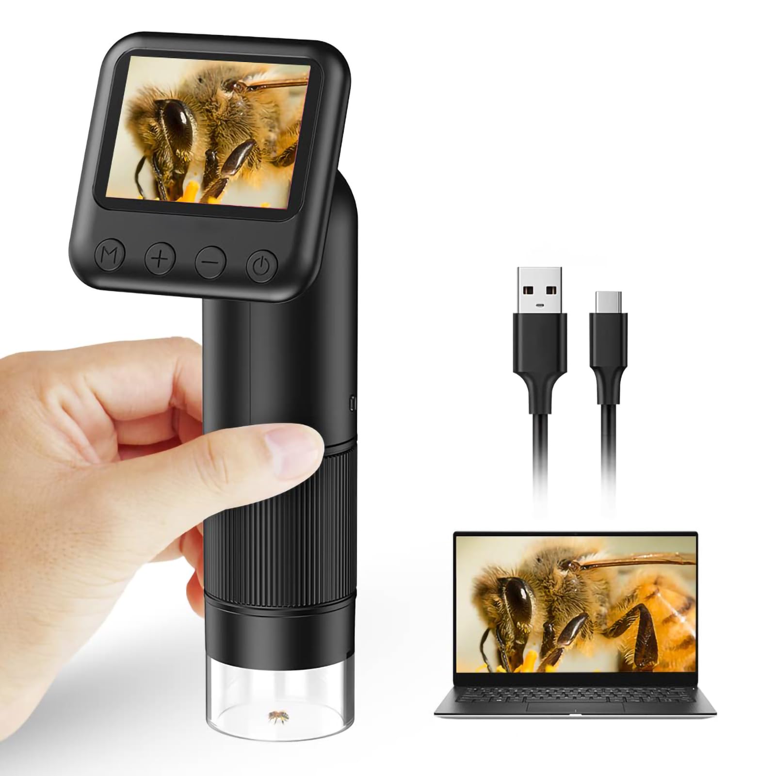 KASTWAVE Handheld Digital Microscope with 2” LCD Screen, 800X Pocket Portable Microscope for Kids with Adjustable Lights Coins Electronic Magnifier Camera, USB to PC