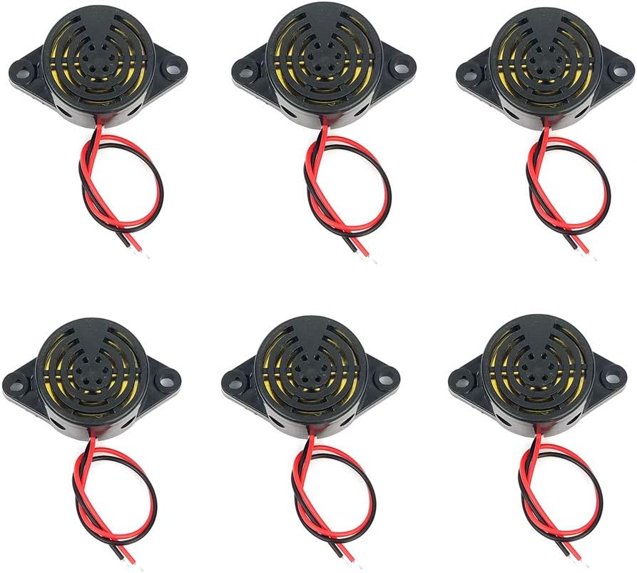 Chnee 6 Pcs Active Piezo Electric Buzzer Alarm, DC 3-24V Low Voltage Buzzer Beep Tone Speaker Alarm with Lead Wire for Classroom, Game Show, Physics Circuits Intermittent Sound