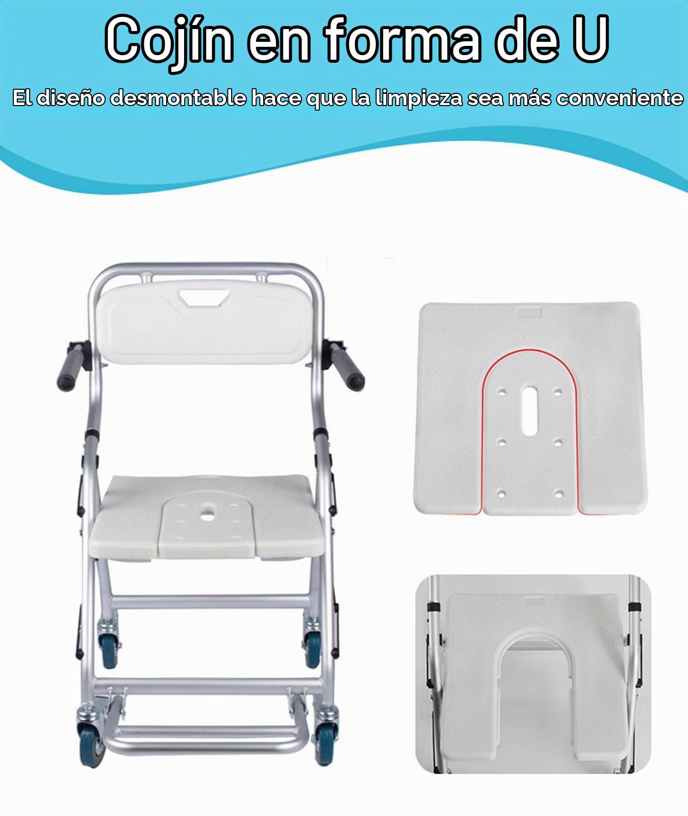 Silla de Ducha con Ruedas, Taburete de Ducha Plegable con Frenos y Respaldo Desmontable, Silla de Baño para Personas Mayores Discapacitados y Mujeres Embarazadas, Carga Máxima 120kg(Size:shower chai