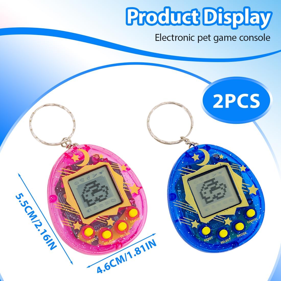 Electronic Pet Game Machine, Pack of 2 Portable Handheld Virtual Pets Toy with Keychain, Electronic Pets, Handheld Game Console for Adults and Children