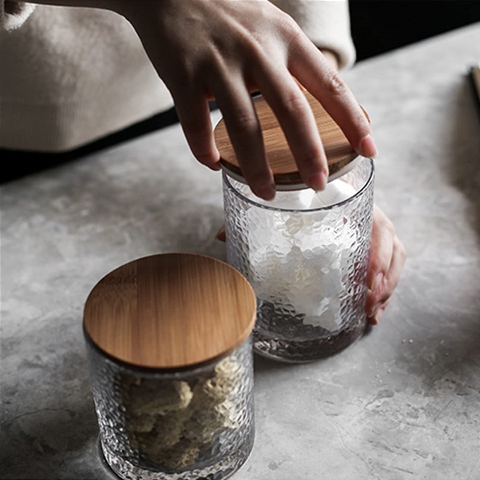 Glas-Gewürzdosen, Kaffeebohnen-Aufbewahrungsglas, Kaffeedose, Flaschen-Aufbewahrungsbehälter, Tee-, Kaffee-, Zucker-Aufbewahrungsdosen, Küchen-Süßigkeitenbox for Kaffee, Tee, Nüsse(320ML)