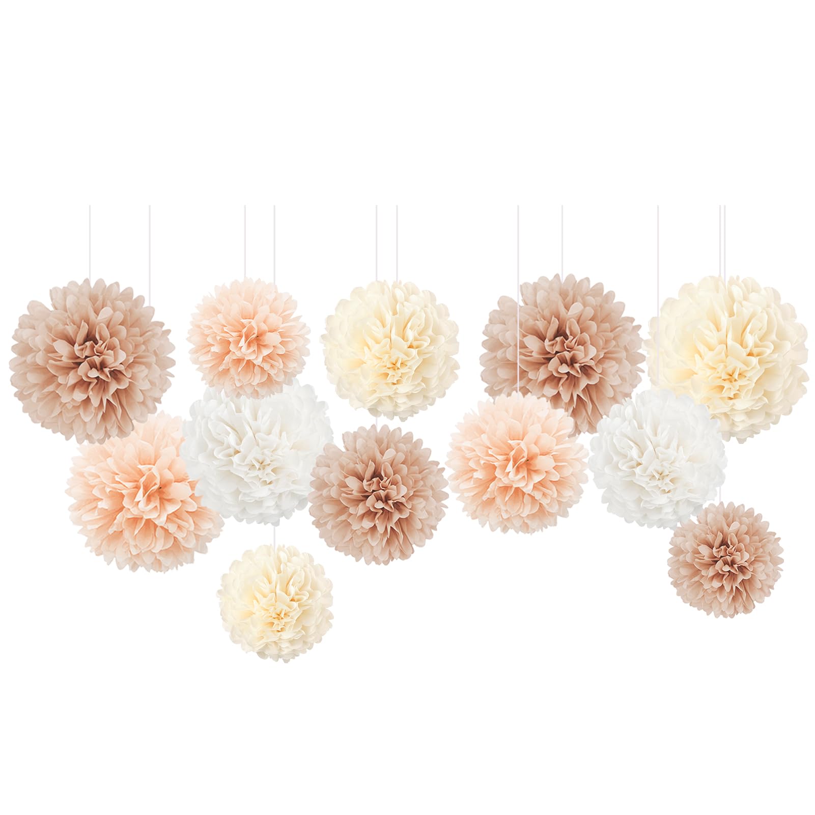 Lot De 12 Pompons En Papier De Soie Marron Rouillé - Décoration D'automne Pour Mariage, Thanksgiving, Halloween (tailles 20, 25, 30 Cm)