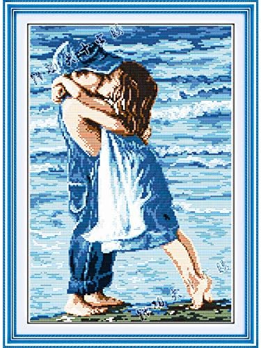 YEPLINS DIY Handmade Needlework Cross Stitch Kits Embroidery Kits Seaside Couple 39X54CM