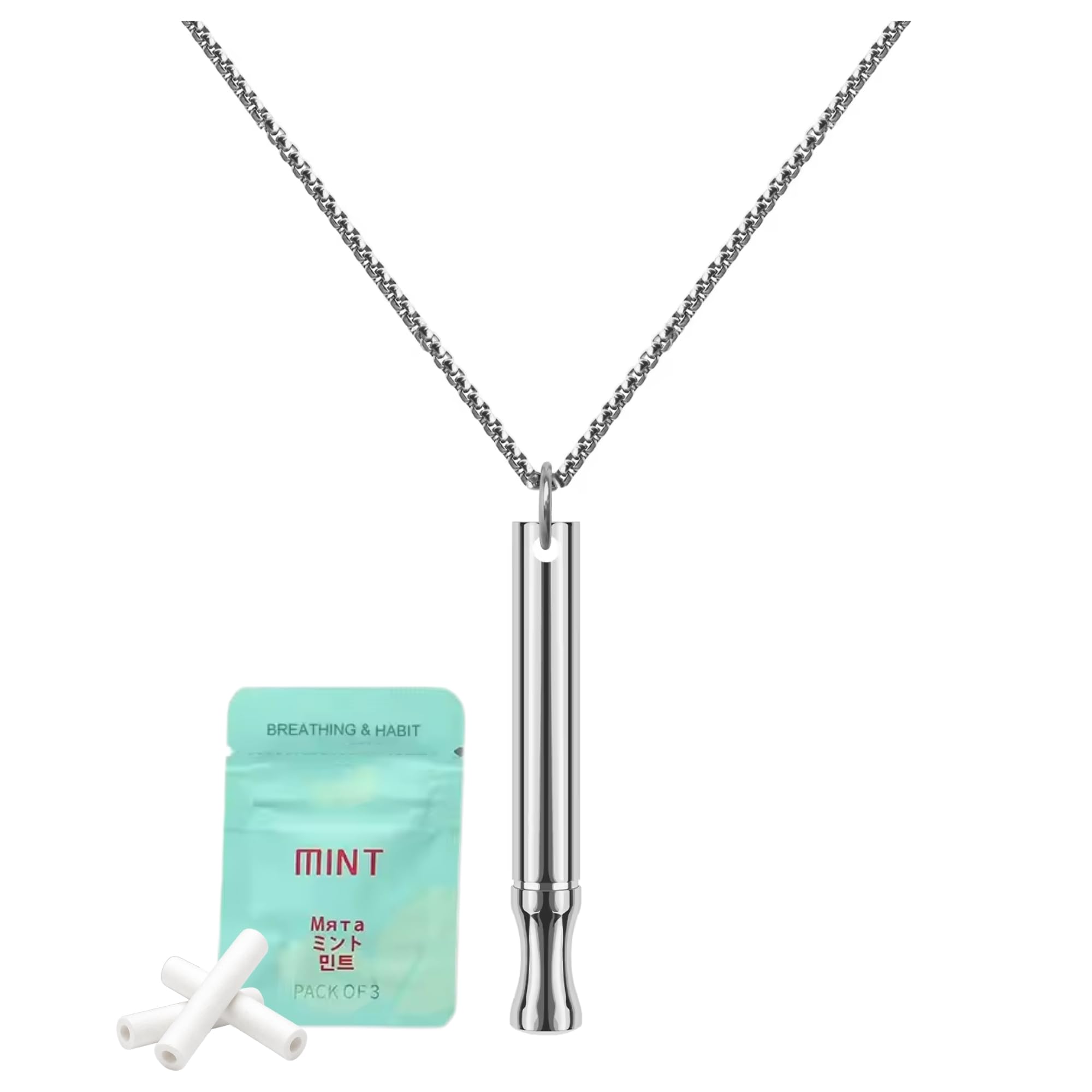 Stainless Steel Breathing Necklace (Steel) – Refillable Aromatherapy Inhaler Pendant for Anxiety Relief & Mindful Breathing, Essential Oil Diffuser Necklace for Men & Women