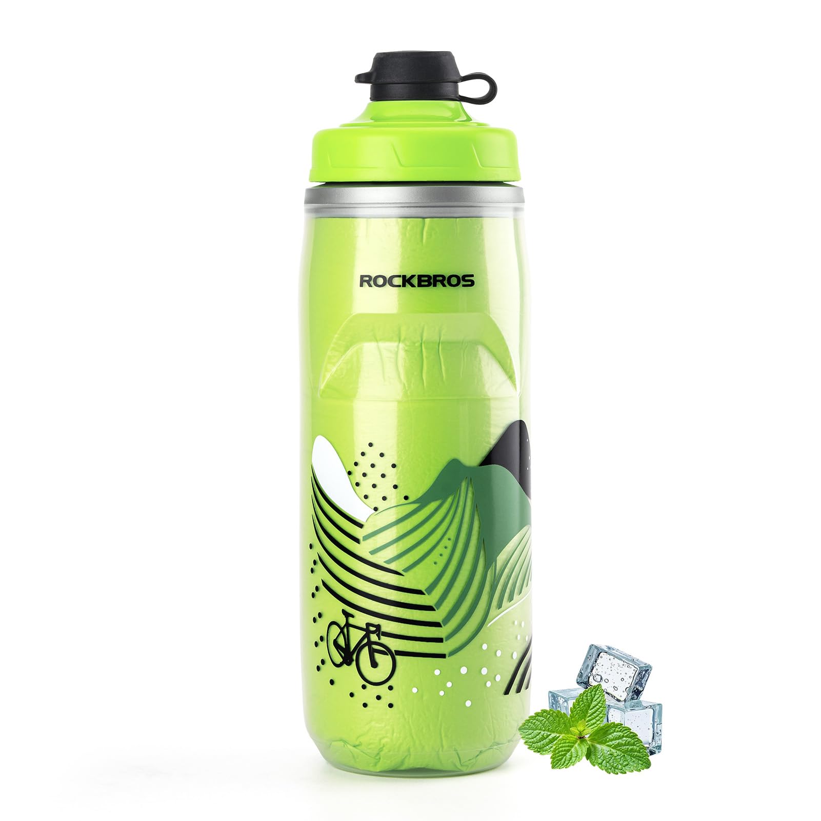 Bike Water Bottle, 21oz Insulated Cycling Squeeze Bottle | 21oz Insulated Bike Bottle Keeps Drinks Cold for Hours, with Soft Squeeze Design, Leakproof Spout and Universal Cage Fit