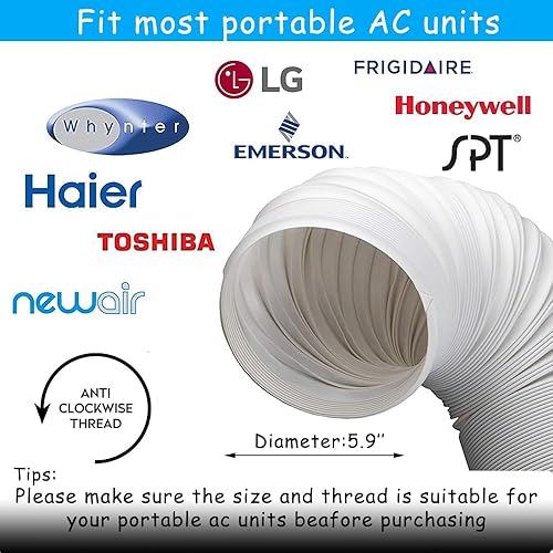 Miniatura 4 de Manguera de aire acondicionado portátil, manguera de ventilación de escape portátil con diámetro de 5.9 pulgadas, rosca en sentido antihorario, 90