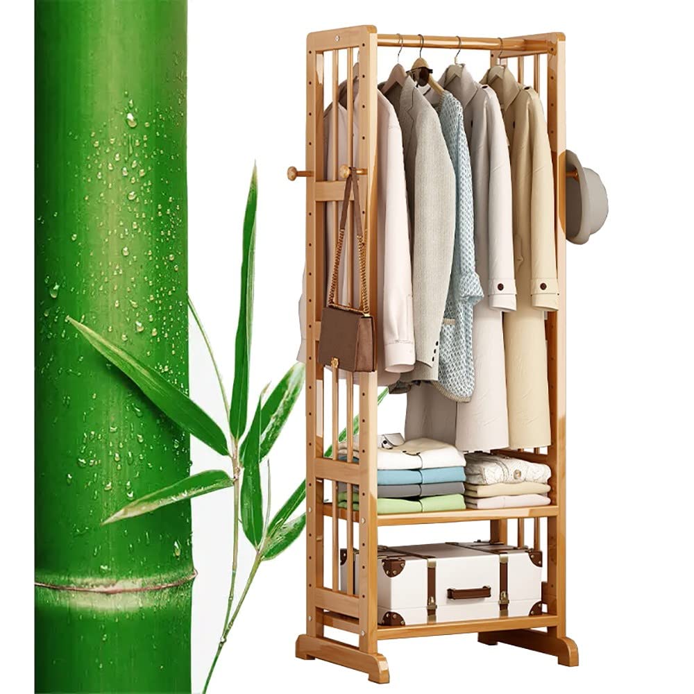 MYUYEE Clothes Rack Bamboo Coat Rack With Clothes Rail Open Wardrobe With Shoe Rack For Bedroom Hallway Load Capacity Up To 100 Kg 50/70/90 * 35 * 165 Cm(50Cm)