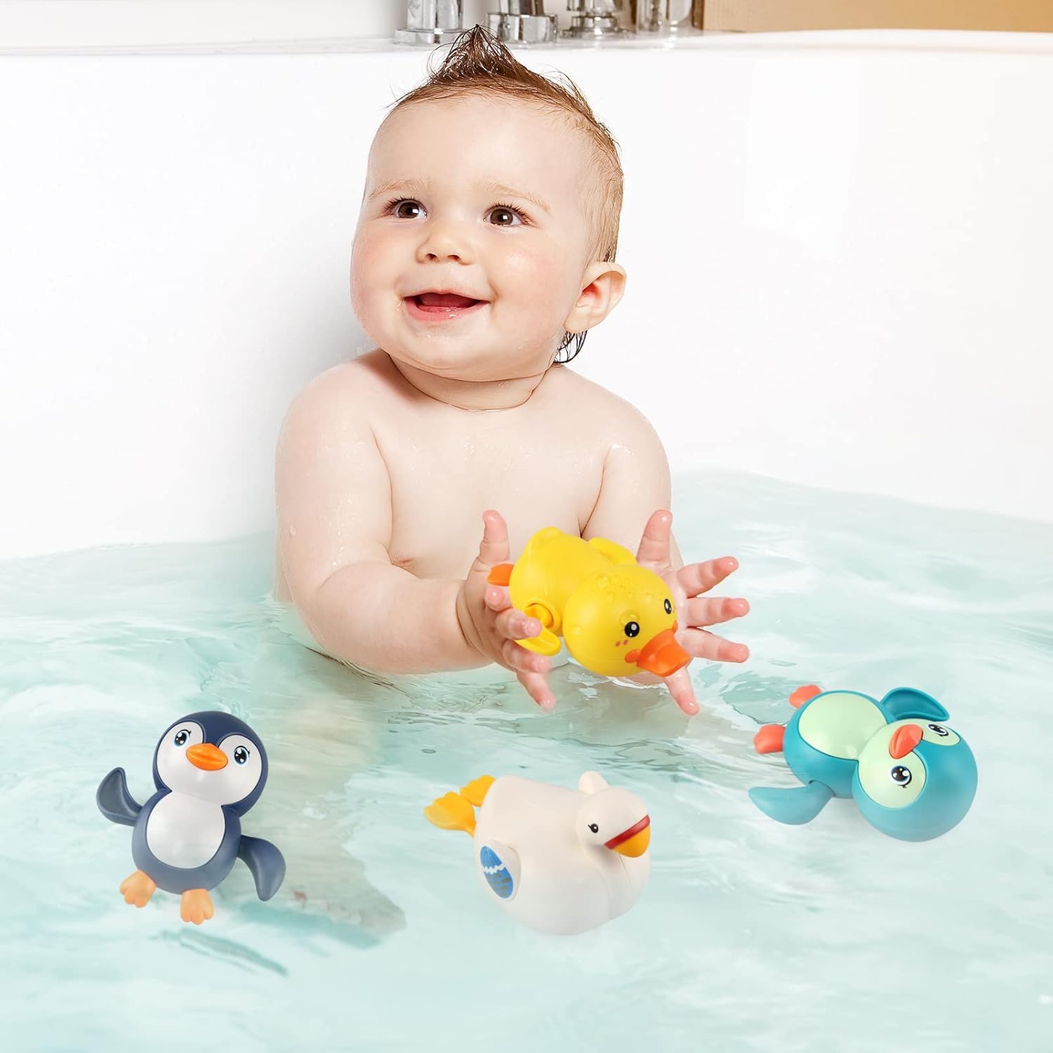 Jouets de Bain 4 Pièce, Jeux de Bain pour Enfants 1 2 3 4 Ans, Jouets Flottants, Jeux d'eau,Jouet Bebe Salle de Bain/Baignoire/Piscine/Douche, Jouet Cadeau pour Garcon Fille