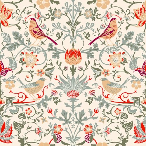 Papier peint vintage oiseau feuilles autocollant et repositionnable - 2