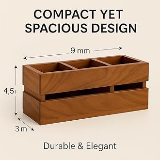 Craft Expertise Wooden Spoon Holder – 3 Compartment Cutlery Rack & Utensil Stand for Kitchen, Dining Table & Restaurant, Brown (L-9 x W-3 x H-4.5 Inches)