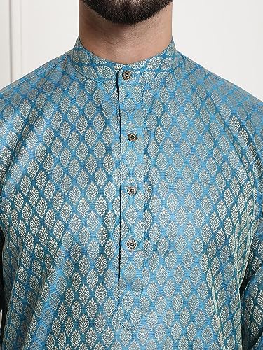 Image of SOJANYA (Since 1958 Men's Jacquard Silk Kurta and Pyjama with Nehru Jacket