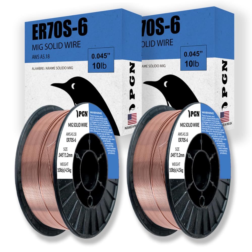 (2 Pack) PGN Solid MIG Welding Wire - ER70S-6 .045 Inch, 10 Pound Spool - Mild Steel MIG Wire with Low Splatter and High Levels of Deoxidizers - For