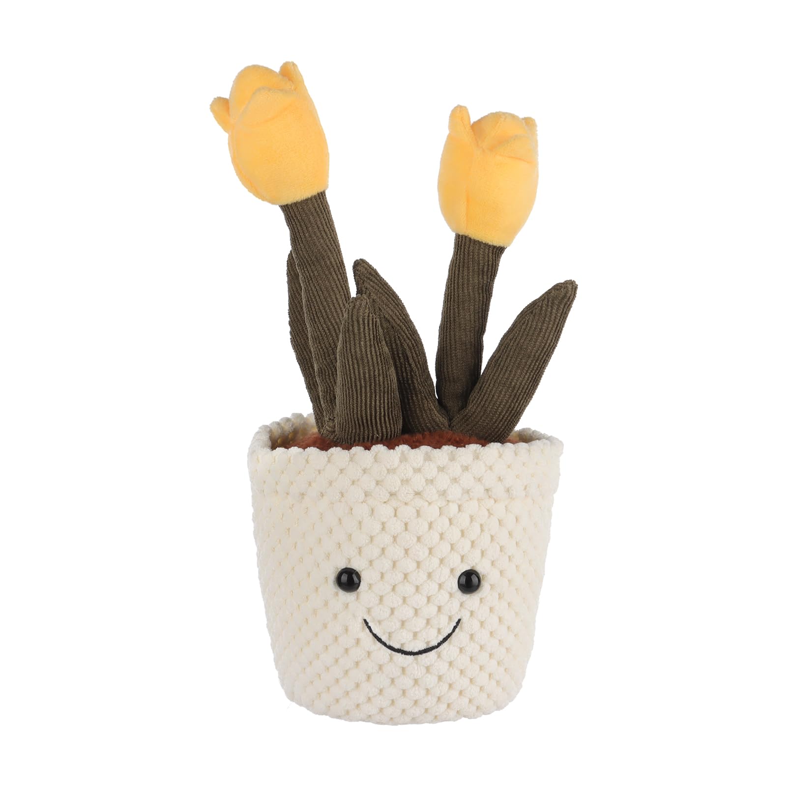 Apricot Lamb Soft Tulip Plant Plush Toy, Stuffed Yellow Flower Pot, Kawaii Plushie for Kids, 10"