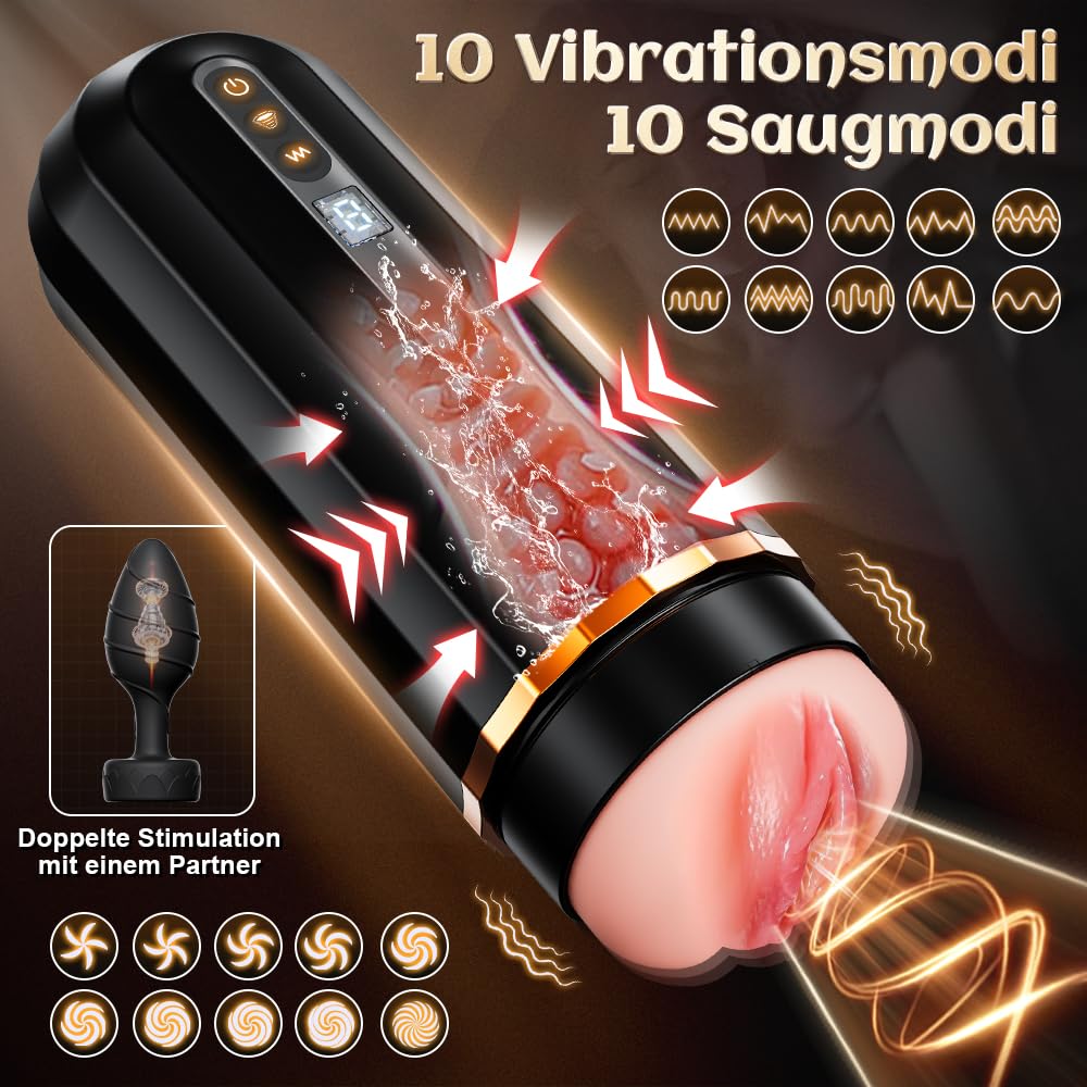 Sex Spielzeug Set für die Männer APP Masturbator Masturbieren für Männer Fleshlight Vibratorensets 10 Vibrationsmodi Saugmodi, inklusive Analplug und Penisringen Paare Frau Penis Eichel Penispumpe