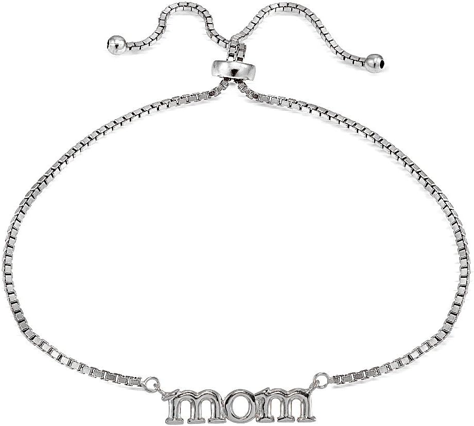 Hoops & Loops Sterling Silver Mom Polished Adjustable Bracelet