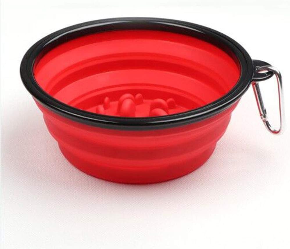 Portable Travel Pet Bowl Slow Feeder, Collapsible Dog Bowl, Foldable Expandable Cup Dish for Pet Cat Food Water Feeding, Large Size (Blue)