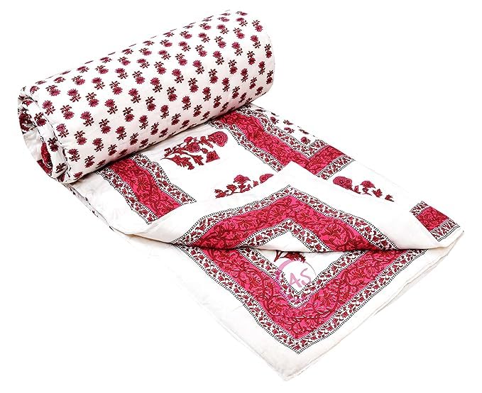 Image of EMIOUR 400 TC Pure Cotton Soft Jaipuri AC Quilt /Razai /Rajai Floral Print,Jaipuri Razai Cotton Quilt for Winter,Lightwieght Jaipuri Razai (Design 12, Double Bed)