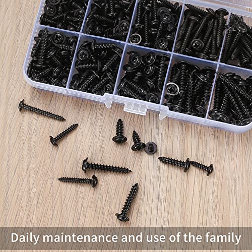 XxinXrong Cross head self-tapping screw with washer | 300 pieces M3/ M4, disc head self-drilling wood screw classification kit, black round countersunk mechanicalfastener,black - Image 5
