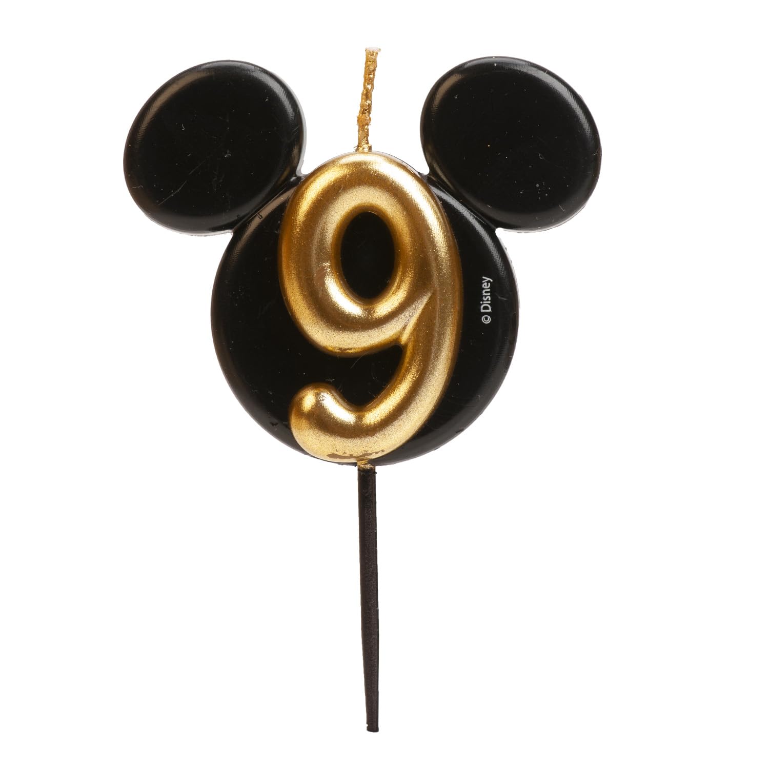 dekora - Mickey Mouse Birthday Candle Decorations - Fragrance-Free Paraffin Wax Disney Candles - Black and Gold Candles with Mickey Mouse Ears - Size 8.5 cm - Number 9