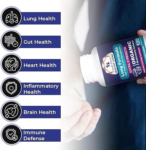 Miniatura 4 de CANCER SCIENCES Suplemento de salud y bienestar pulmonar, extracto de hongos orgánicos certificado por USDA, 1,500 mg extra fuerte, 40%