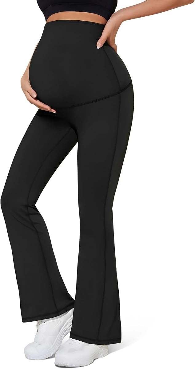 Maternity Flare Leggings Over The Belly - Buttery Soft Pregnancy Bell Bottom Pants for Lounge Yoga Casual
