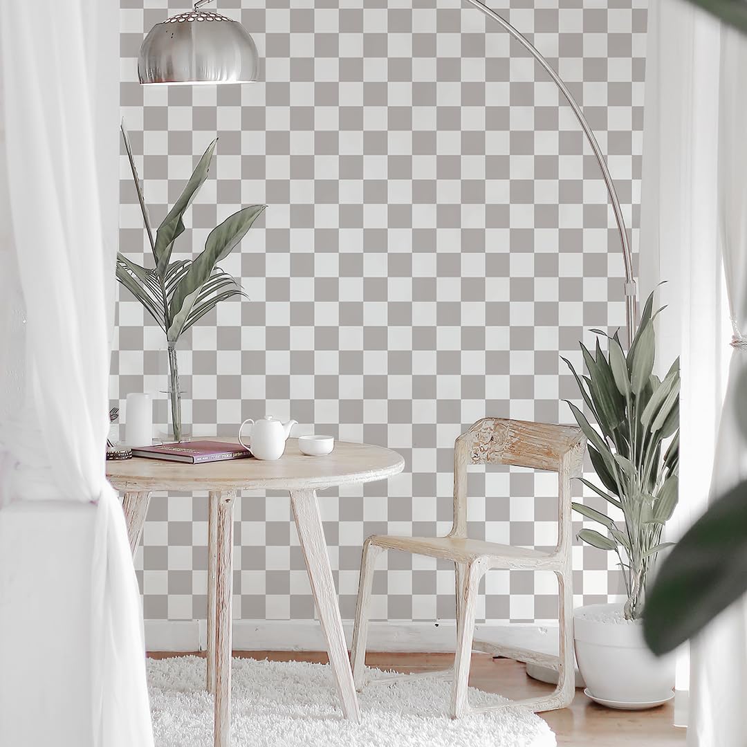 Tempaper Grey Checkmate Removable Peel and Stick Wallpaper, 20.5 in X 16.5 ft, Made in The USA