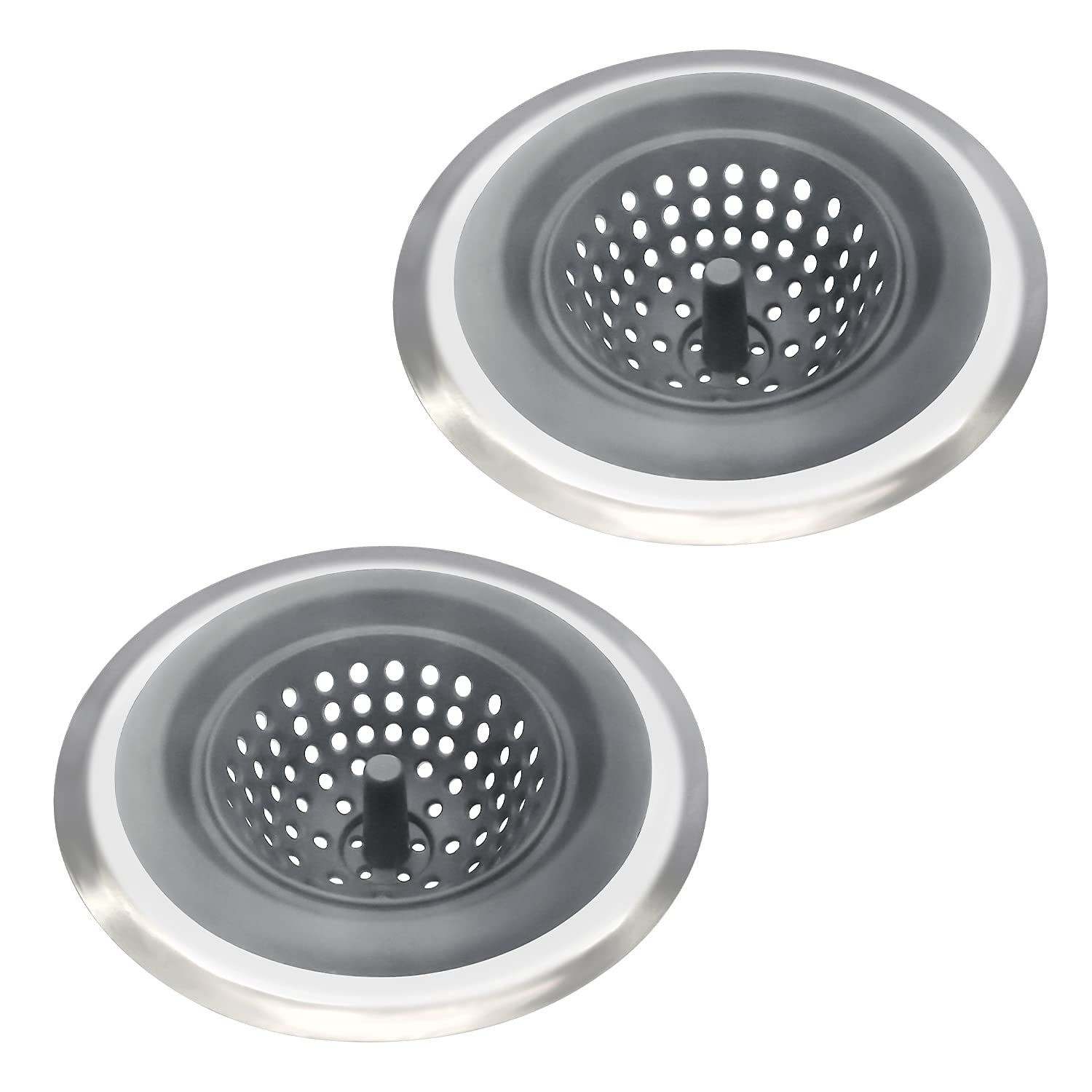 Kitchen Set of 2 Sink Strainers, Flexible Silicone Good Grip Kitchen Sink Drainers, Traps Food Debris and Prevents Clogs, Large Wide 4.5’ Diameter Rim (Gray)-image-3