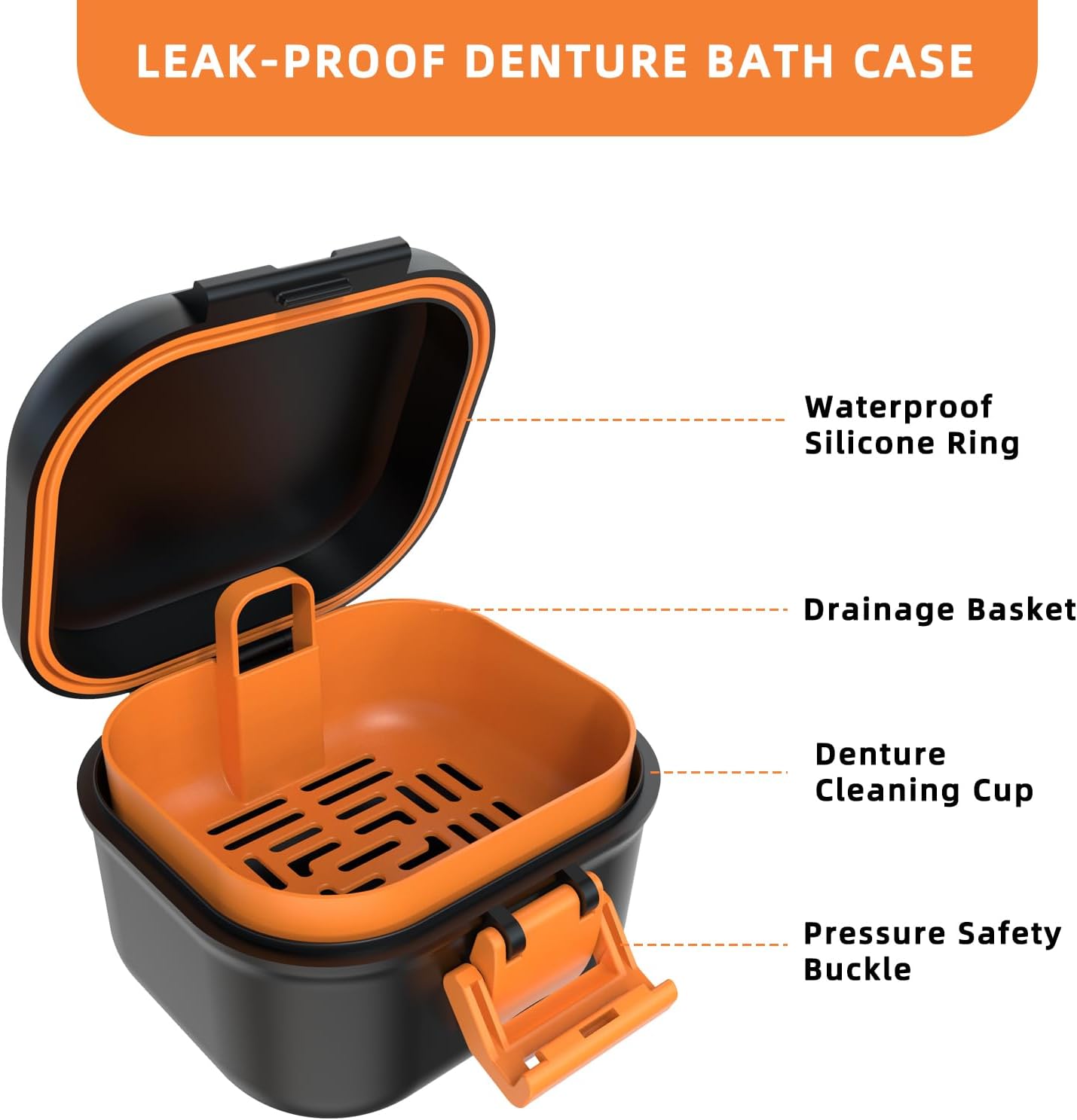 Leak Proof Denture Bath Cup, Portable Soaking Denture Box, Denture