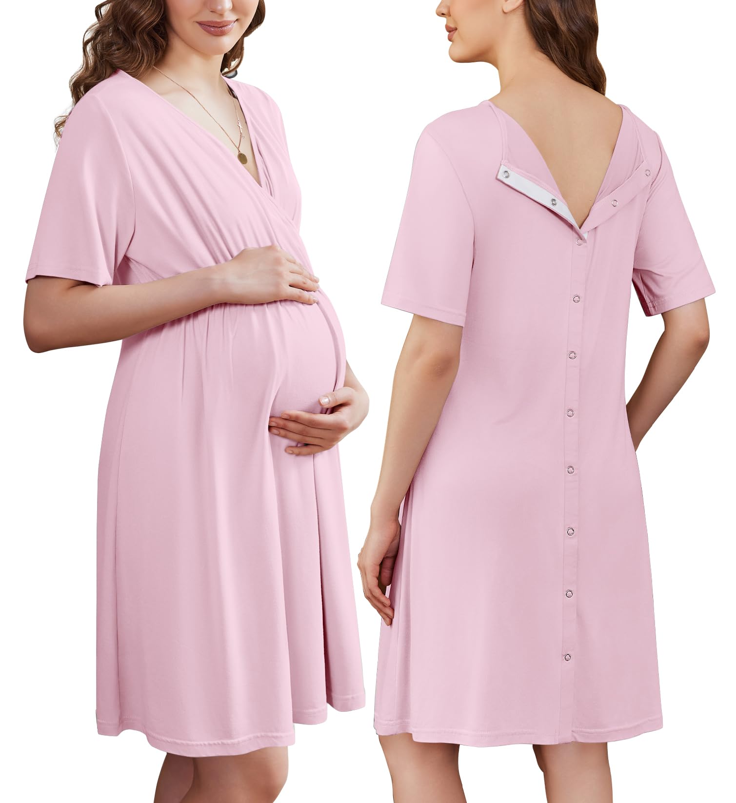 Ekouaer Labor and Delivery Gown for Hospital V Neck Maternity Nursing Dress