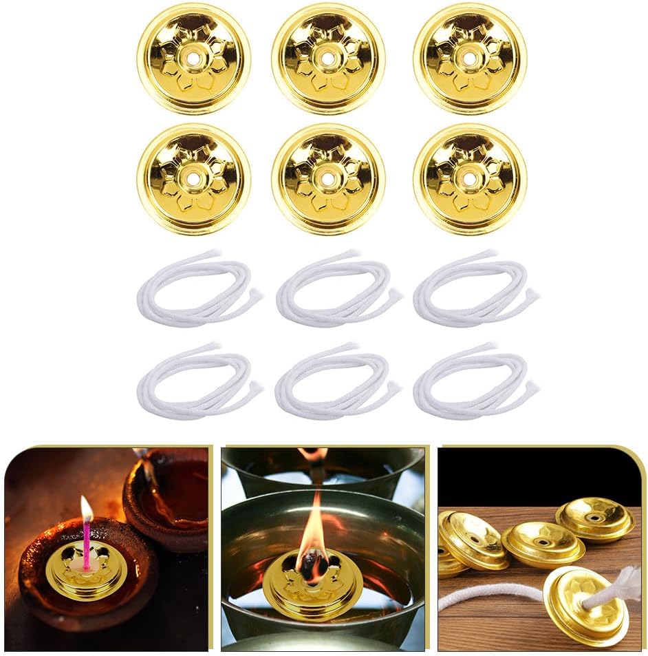 Hemoton Floating Core Ball Cord Oil Lamp Wicks with Holders for Indoor Oil Lamps Candle Making Supplies 1.57 Inch 6-Pack
