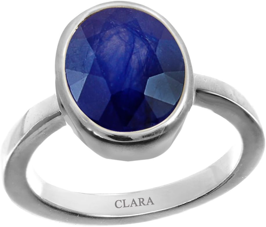 CLARA Certified Blue Sapphire (Neelam) 3cts or 3.25ratti Original Stone Sterling Silver Astrological Ring for Men and Women