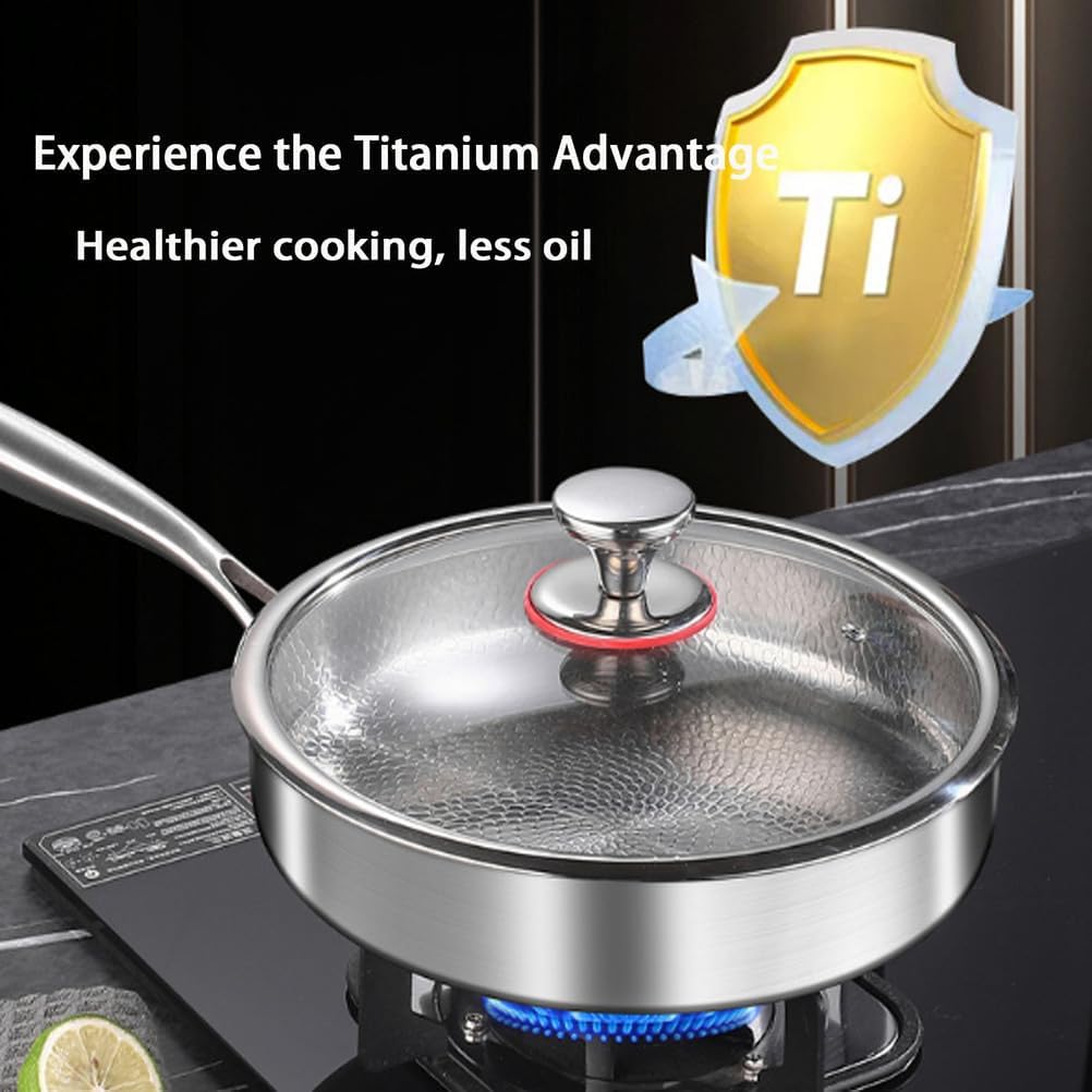 Titanium Hammered Pan Pro with Lid, Multifunctional Ultra-Durable Scratch-Resistant Non Stick, Even Heating for Cooking, Titaniums Nutri Pans Compatible with All Cooktops,7.87in
