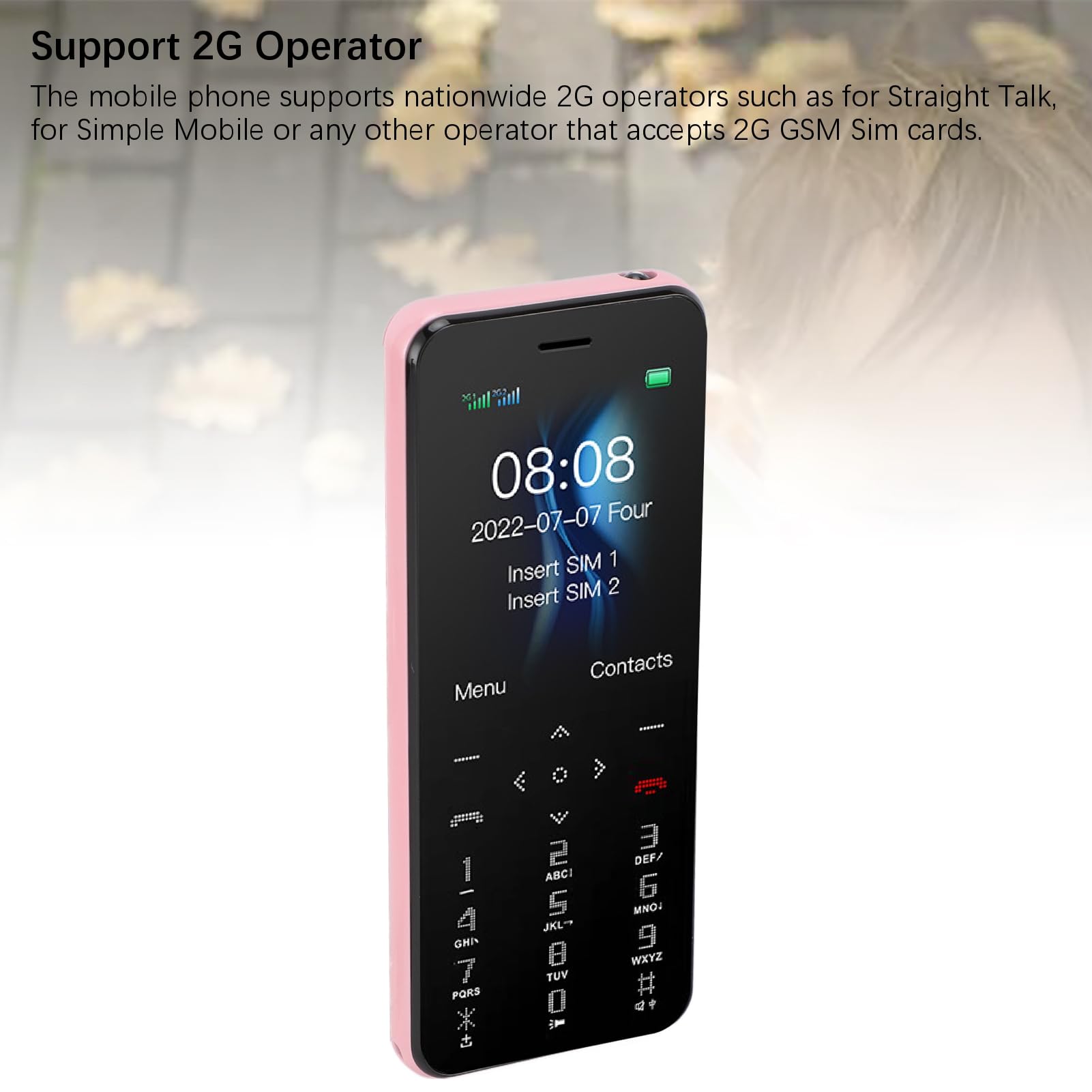 PUSOKEI Teléfono Celular 2G, Teléfono para Personas Mayores Desbloqueado, Pantalla de 1,77 Pulgadas, Doble SIM, Modo de Espera Dual, 1000 MAh, Teléfonos Móviles Pequeños con Linterna LED
