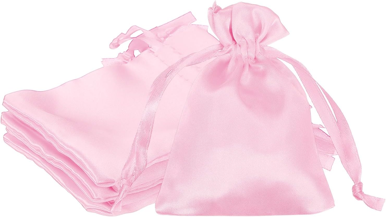 PATIKIL 3 x 4 Inch Satin Bags with Drawstring, 6 Pcs Silk Drawstring Gift Bag Wedding Favor Pouch for Jewelry Candy Christmas Party Graduation Birthday Easter, Pink