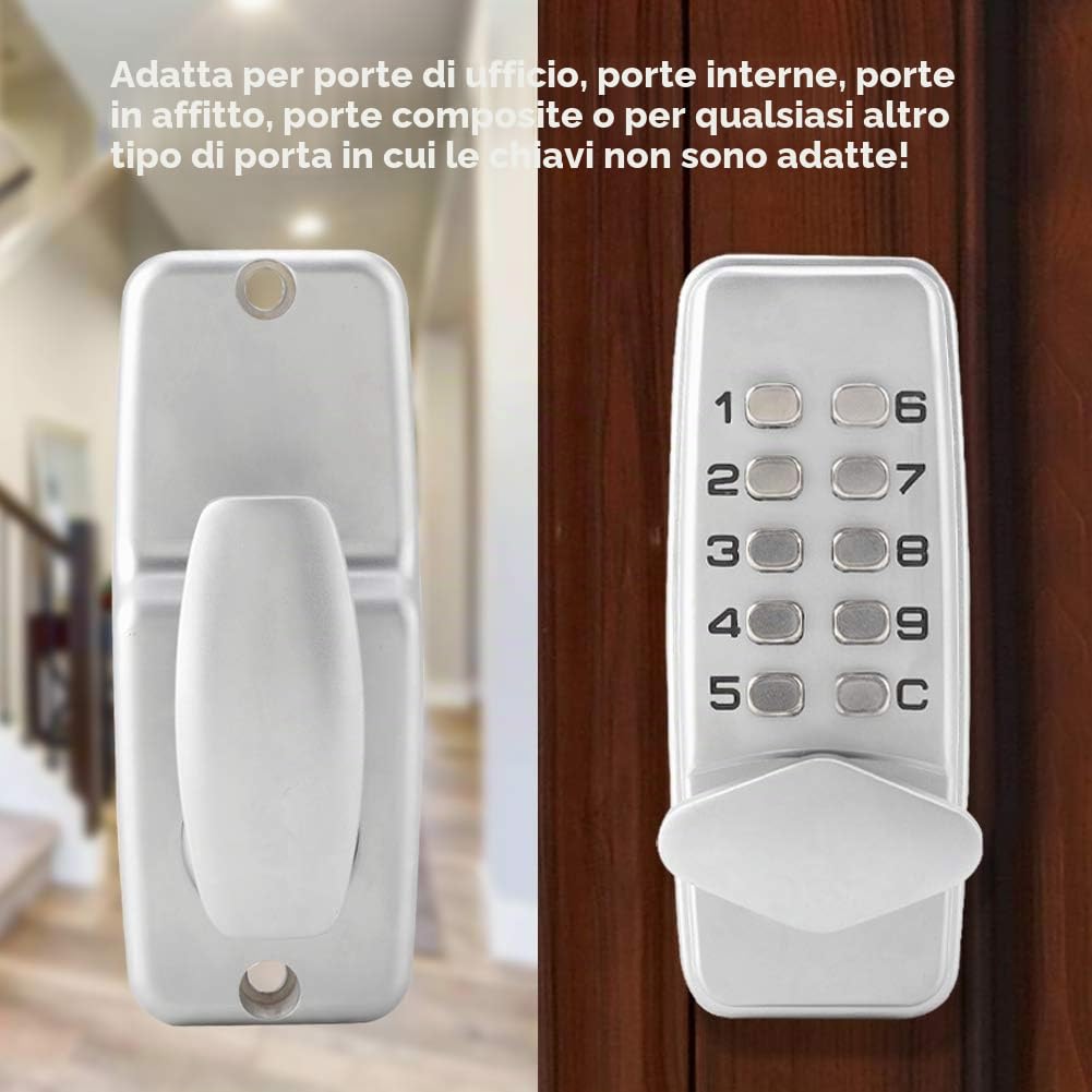 Serratura Digitale Senza Chiave con Tastiera a Codice, Lega di Zinco, Password 2-8 Cifre, per Porta Esterna Casa e Ufficio, 30-60mm