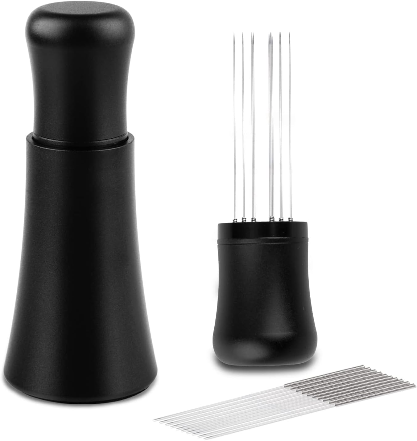 WDT Tool Espresso Distribution Tools Coffee Distributor 10 x 0.35mm Stainless Steel Needles Installed with 10 Extra Needles for Replacement Aluminum Alloy Handle with Stand (Matte Black)