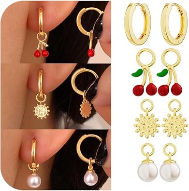 Pearl Earrings for Women - Dainty Gold Earrings Trendy 14K Gold Plated Freshwater Pearl Dangle Hoop Stud Earrings for Women Wedding Jewelry Gift for Women