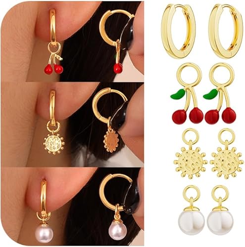 Pearl Earrings for Women - Dainty Gold Earrings Trendy 14K Gold Plated Freshwater Pearl Dangle Hoop Stud Earrings for Women Wedding Jewelry Gift for Women