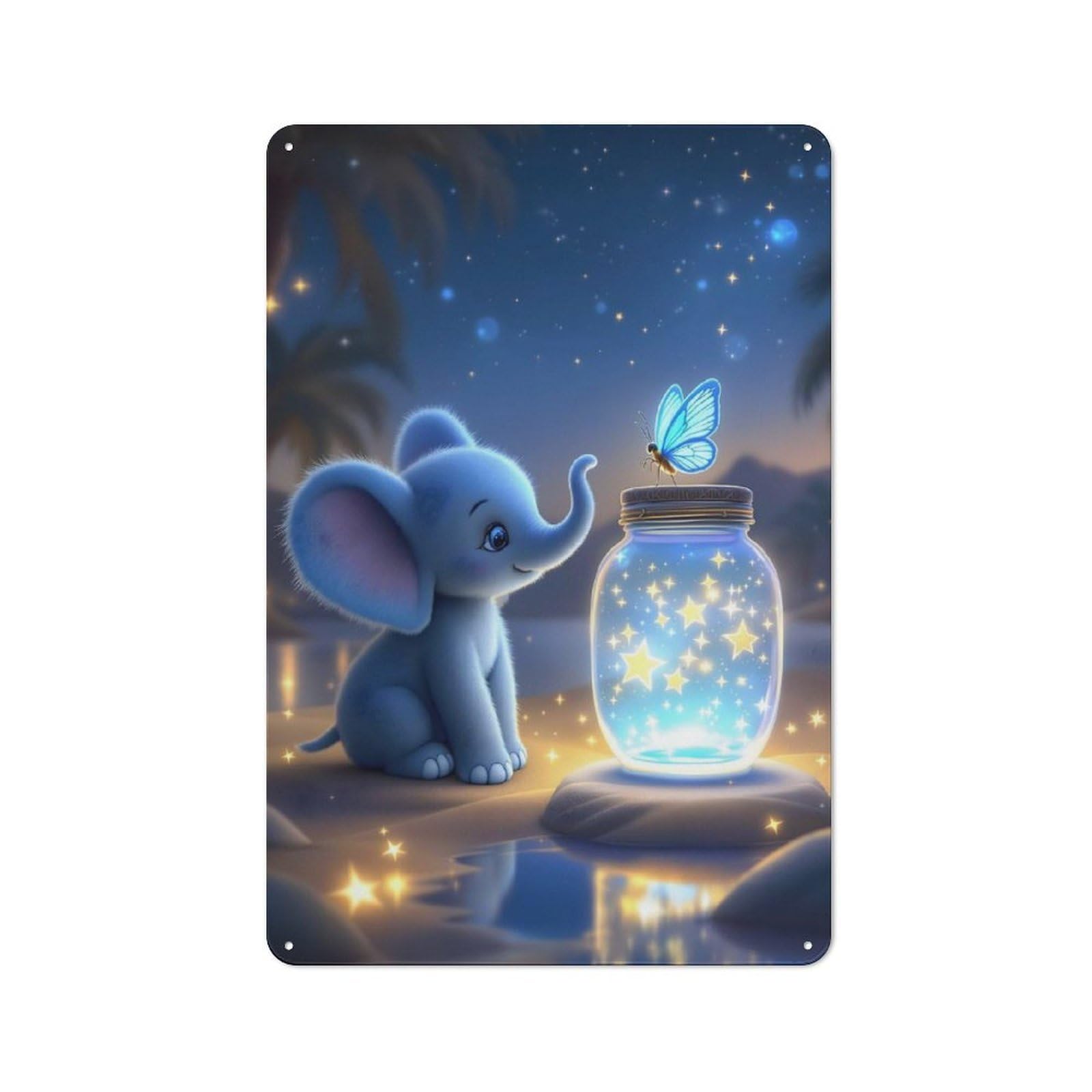Junmoney Elephant And Star Jar Simple Retro Tin Sign 30X20cm, Study Room Decor For Home Office, Reading Corner Or Bedroom