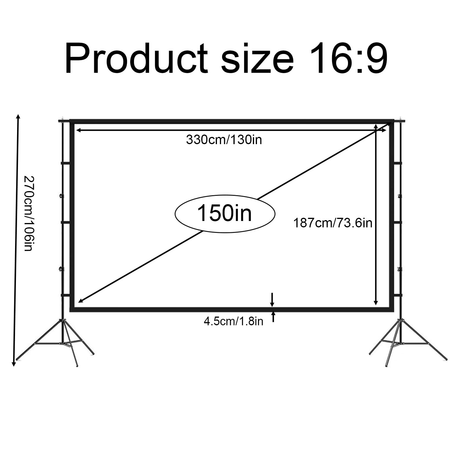 Portatile Schermo Proiettore con Treppiede 84-180 Pollici, 16:9 HD Telo Proiettore con Borsa per Interni ed Esterni, Home Cinema, Giardino(150inch(16:9))