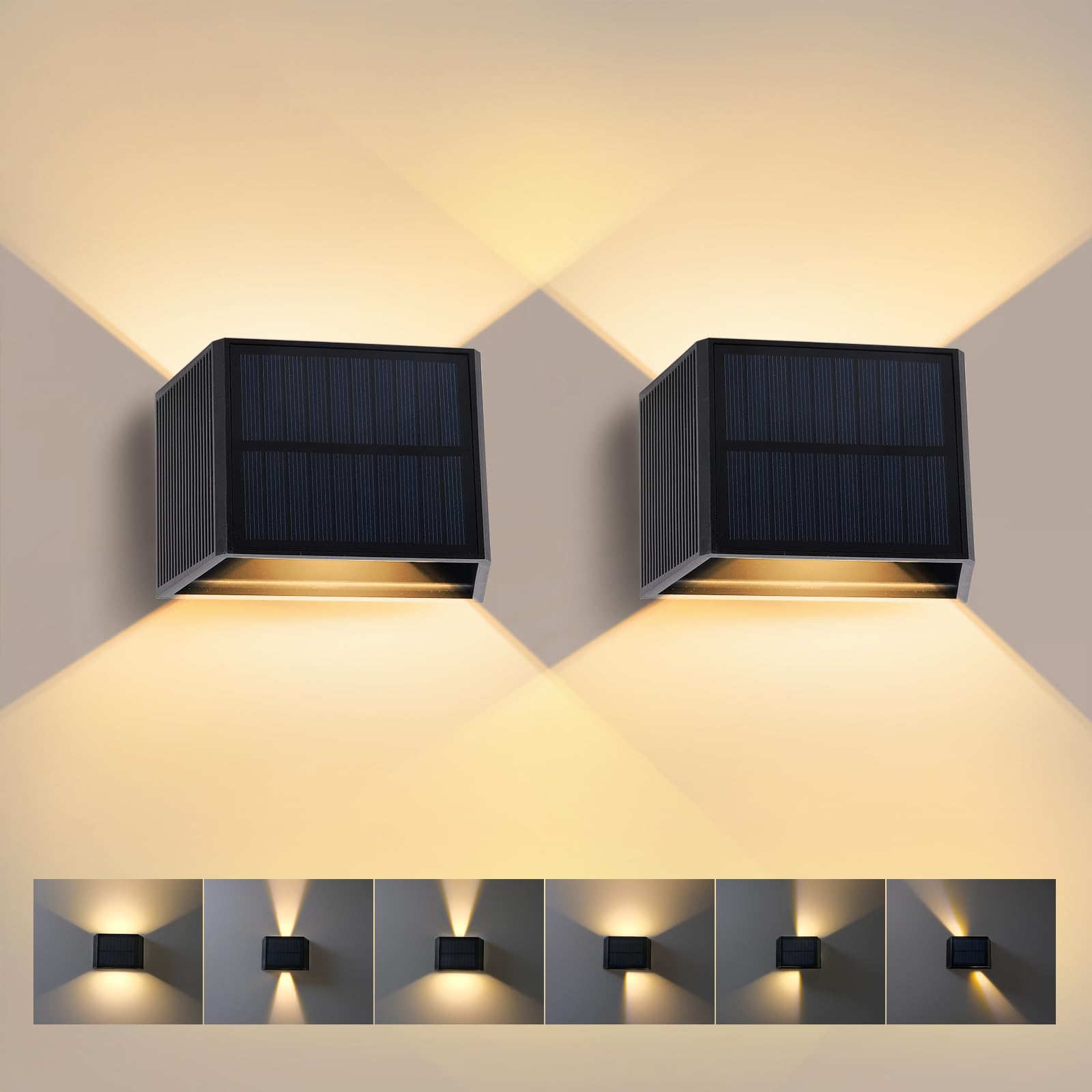 T-SUN 2 Pezzi Lampada Solare da Esterno, 3000K Applique da Esterno Solare, Luci Solari da Giardino Con Fascio di Luce Regolabile Su e Giù, IP65 Impermeabile, per Recinzione da Giardino a Parete
