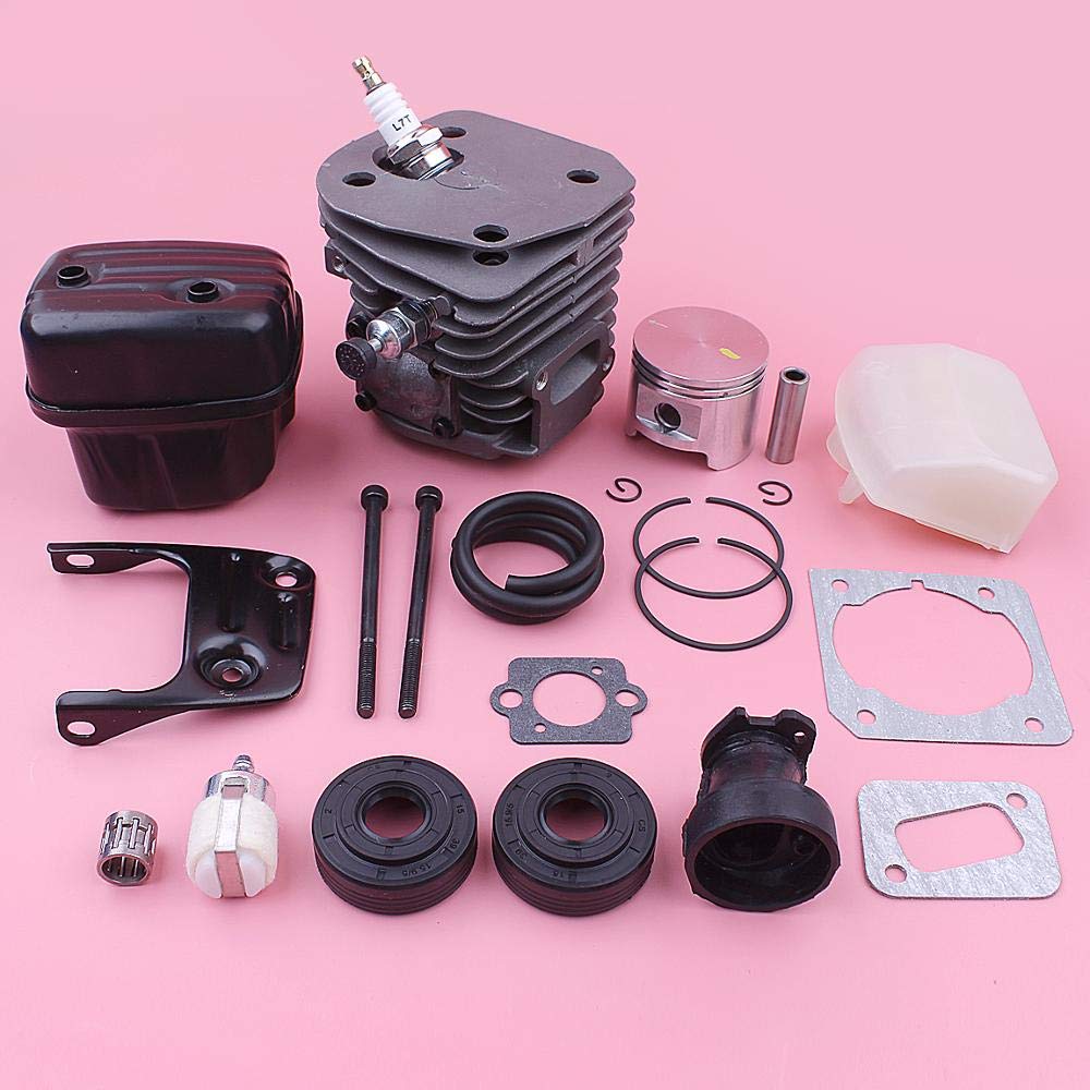 Kit de silenciador de pistón de Cilindro de 45 mm, for Motosierra Husqvarna 353 350 351 346 345 340 537253002 503862803 Juntas de carburador de Filtro de Combustible y Aire Pistón de Cilindro