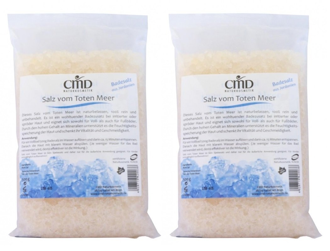 CMD NaturkosmetikNeutral Bath Salt - Dead Sea Salt Pack of 2 (2 x 500 g = 1000 g / 1 kg) Organic Vegan Natural Cosmetics
