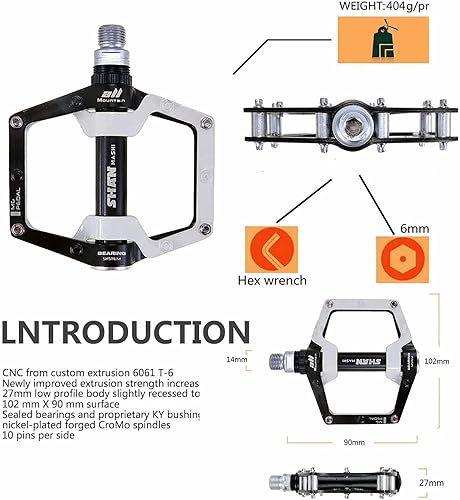 Miniatura 7 de shanmashi Pedales de bicicleta de aleación de aluminio Pedales de bicicleta de montaña con tacos antideslizantes extraíbles 916
