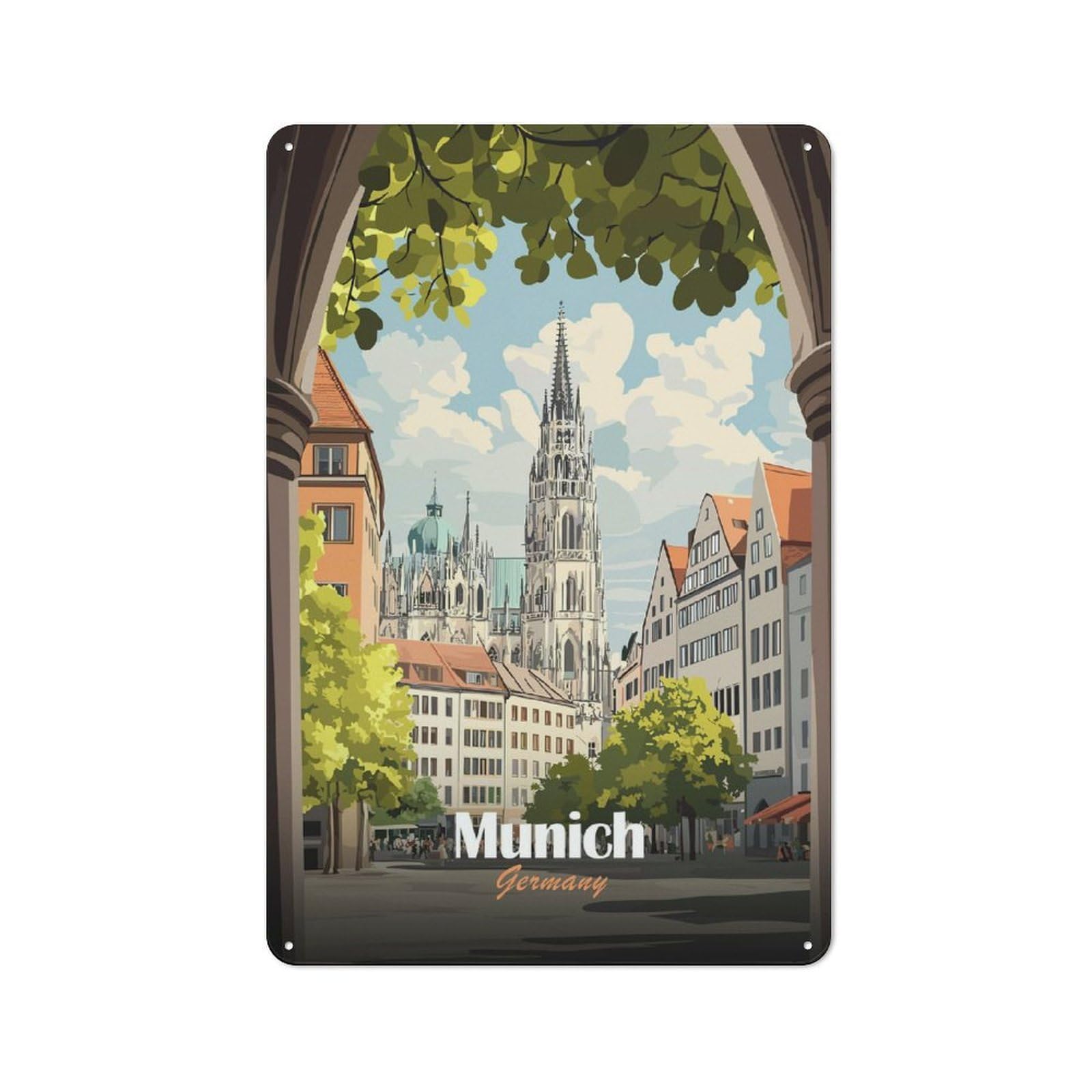 Junmoney Style-22 Retro Munich, Germany Travel Vintage Metal Sign 30X20cm, Room Wall Plaque For Flat, Dorm Room, Lounge Or Cafe