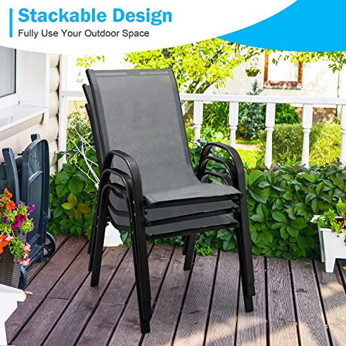 Image of Giantex Patio Chairs Set of 2, Stackable Outdoor Dining Chairs with Breathable & Quick-Dry Fabric & Armrests for All Weather, Lawn, Backyard, Poolside,Porch, Deck, 330 LBS Capacity (Grey)