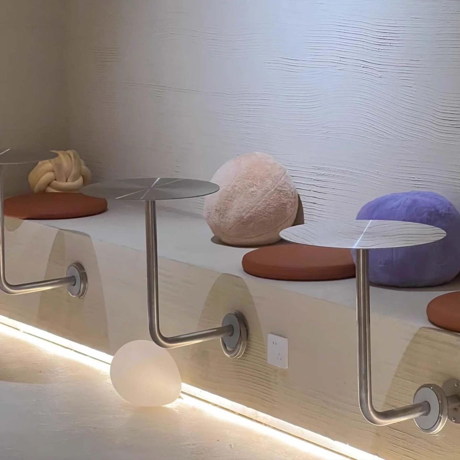 Mesa Auxiliar de Pared Redonda de Acero Inoxidable, Ø40 cm, Mesa Mural Flotante con Tablero de 3 mm, Soporte Estable hasta 25 kg, mesita compacta para Dormitorio, cafetería, Gimnasio y Sala de Espera